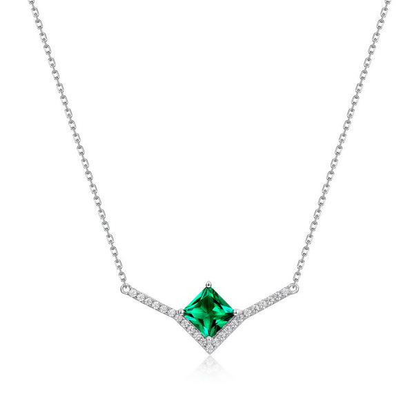 Vintage Princess Square Emerald Necklace for Women with Colored Jewels Collarbone Chain