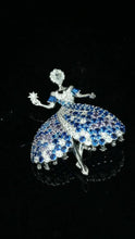 925 Silver Gold Plated High Carbon Diamond Royal Blue Van Family Dancing Elf Fairy Ballet Brooch