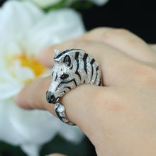 925 Silver Gold-Plated Ring High Carbon Drill Enamel Color Baojia Zebra Animal Trend Personalized Hip Horse Face Dress Ring