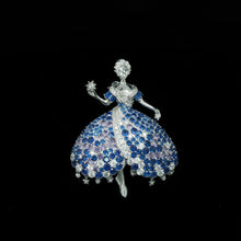 925 Silver Gold Plated High Carbon Diamond Royal Blue Van Family Dancing Elf Fairy Ballet Brooch