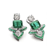 925 Silver Gold Plated Earrings High Carbon Drill Muzo Green Baojia Art deco style emerald ear claps